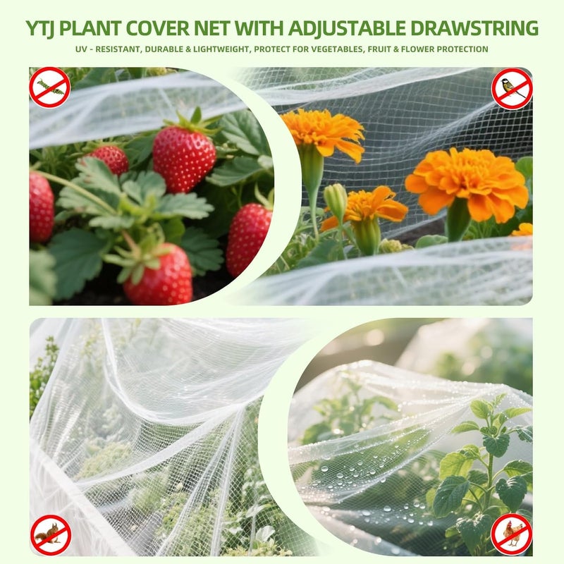 YTJ 1 Pack Garden Netting for Raised Beds, Raised Bed Bird Netting Pest Barrier Screen, UV -Resistant, Protect for Vegetables, Fruit & Flower Protection (Black Drawstring, 4×2×2FT) - Image 5